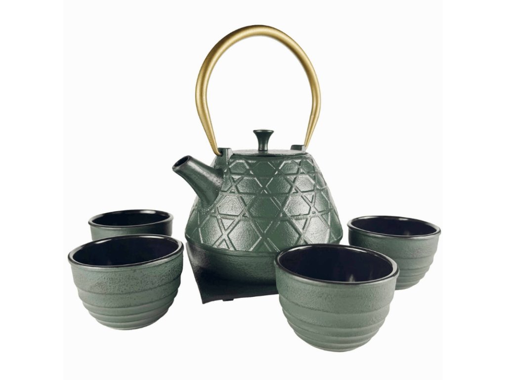 Litinová konvice Komorebi se šálky – zelená